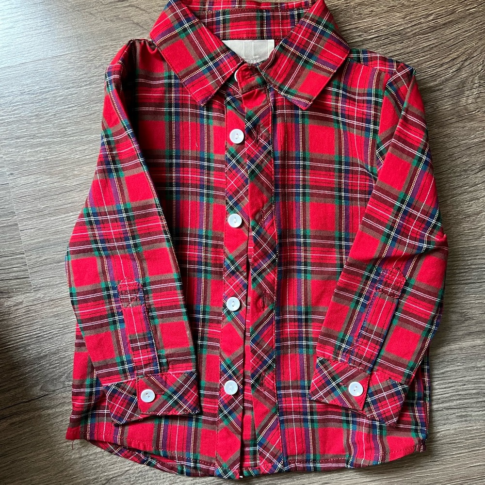Cactus Red and Green Plaid Kids Button Down Shirt
